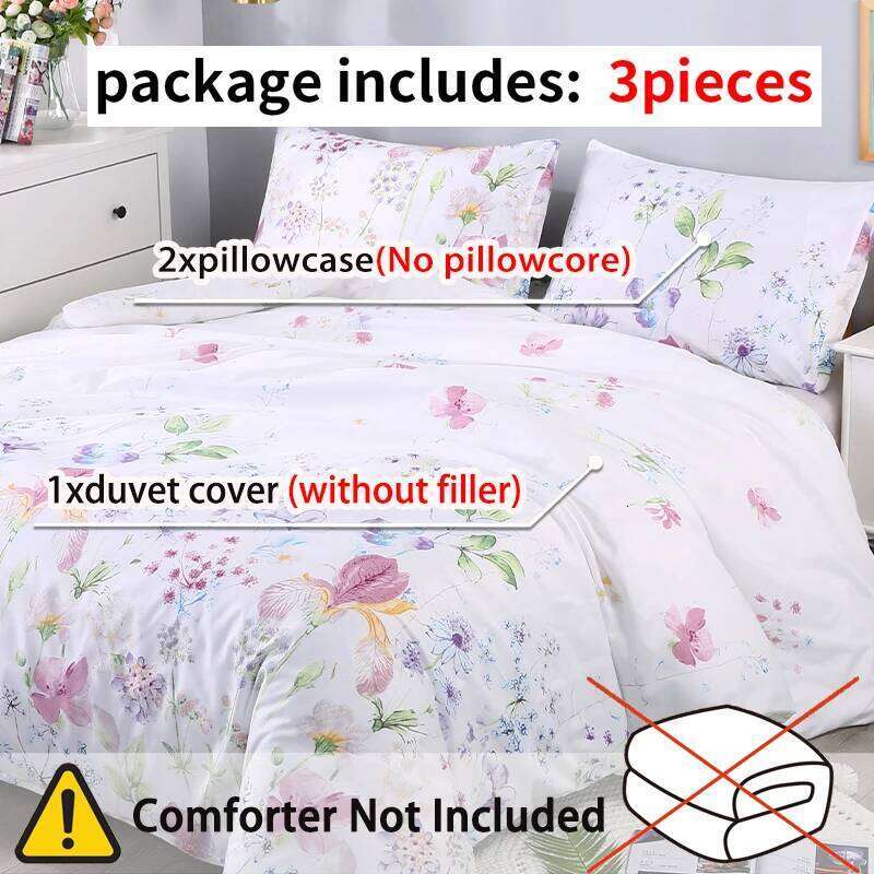 3pcs Flower Pattern Set, Soft Skin-Friendly Bedding Set Includes 1 Duvet Cover And 2 Pillowcases H260311