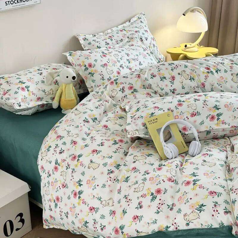 Ins Style Floral Duvet Cover Set Flat Sheet Pillowcases No Filling Twin Single Queen Size Boys Girls Bedding Linen H260311