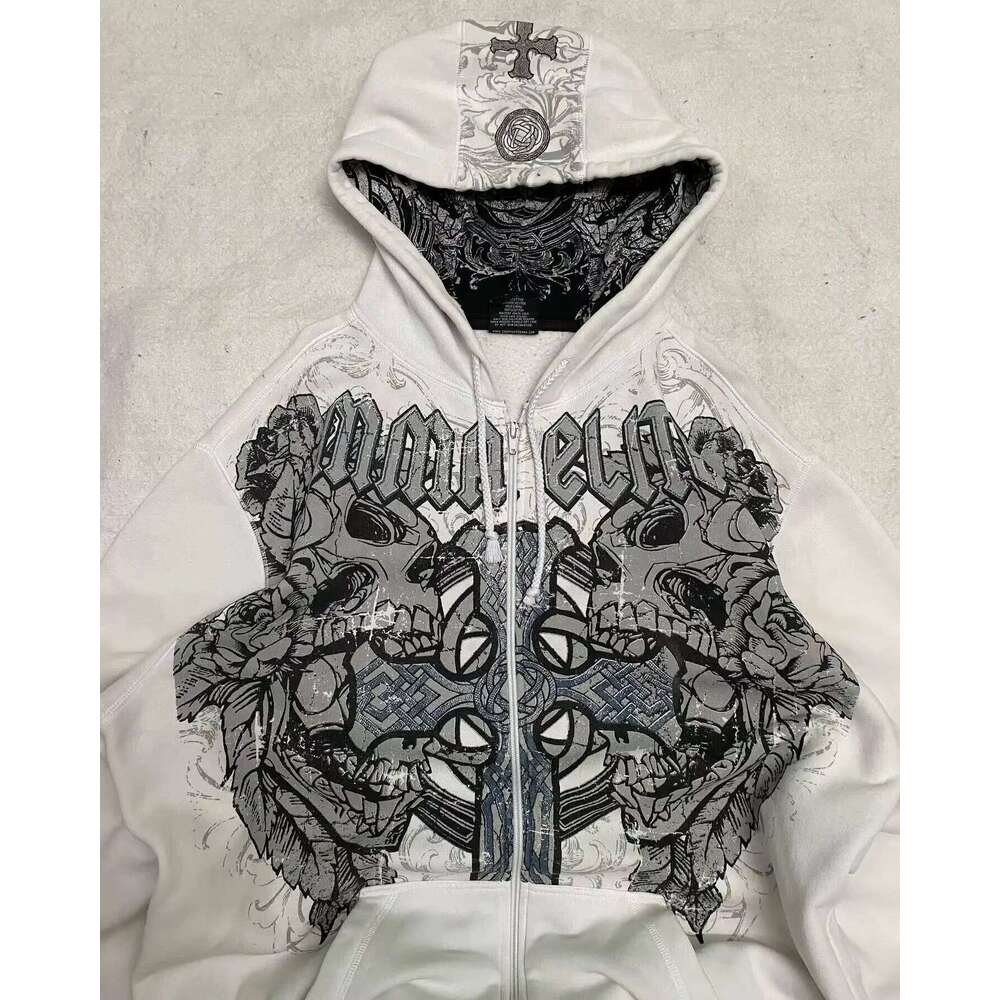 American Y2K New Hip Hop Trend Zipper Women Street Casual Loose Joker Vintage Sweatshirt Unisex Fleece Padded Warm Hoodie 26H0311