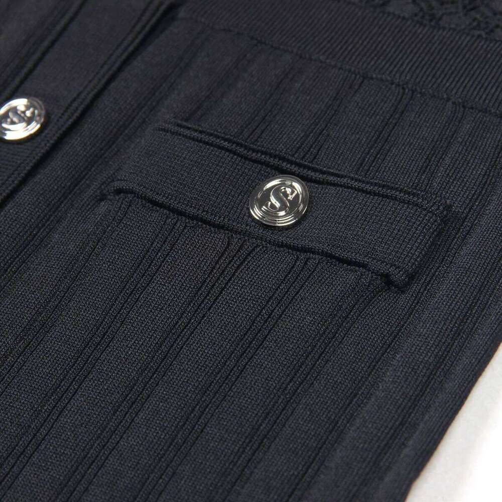 Spring And Summer New Fashion Thin Cut Hollow Lace Silver S Button Slim Fit Round Neck Sleeveless Temperament Women's Dress