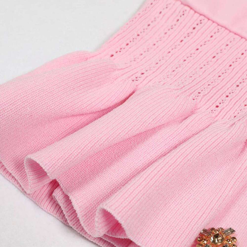 Five Color High Version New Diamond Button Versatile Short Sleeved Knitted Top Cardigan Fish Tail Slim Half Skirt Set