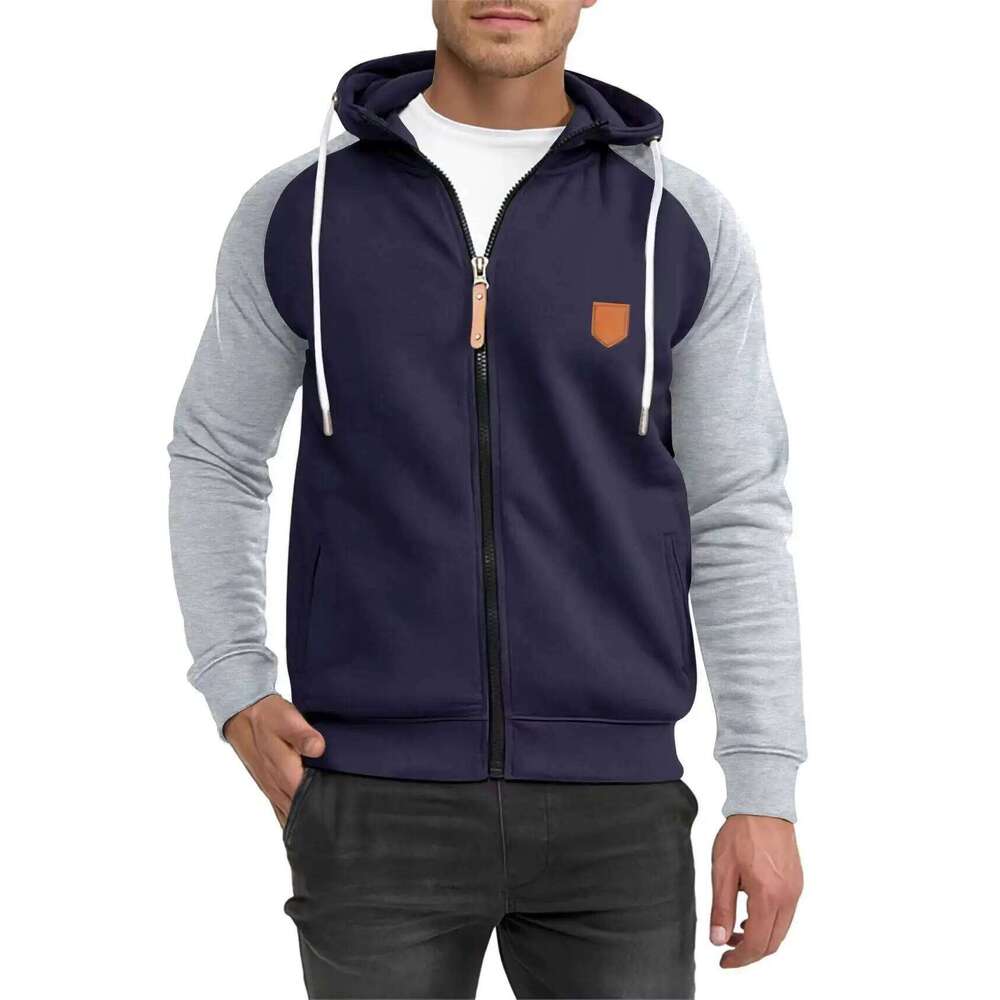 Men's Color Block Sports Fleece Zipper Hoodie Casual Fashion Shoulder Sleeve Outerwear Polyester Fiber Spring Autumn Wear 26H0311