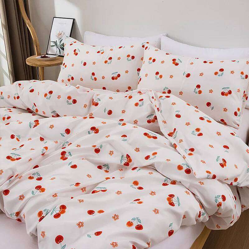 3PC Cherry Little Red Flower Duvet Cover 1Quilt cover 2Pillowcase Cute Print 100%Polyester Home Decor Four Season No padding H260311