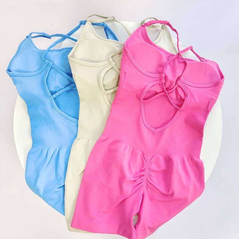 Sexy Seamless Peach Hip Yoga Jumpsuit - Quick-Dry, Stretchy Knit Fabric, Removable Pads, Striped Design, Slim Fit for Wome 26H0311