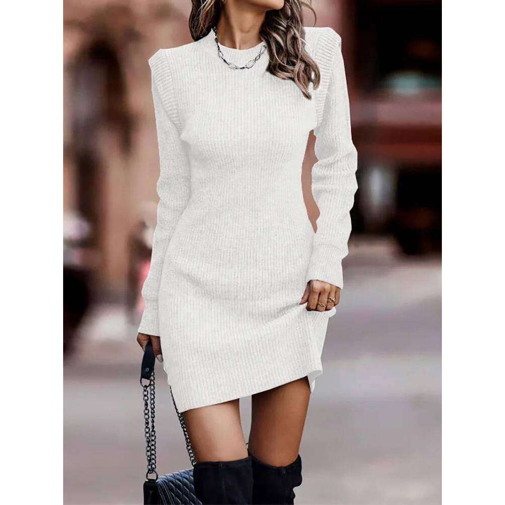 Women Autumn Winter Holiday Slim Fit Knitting Elegant Female O Neck Patchwork Mini Dress Solid Long Sleeve Casual Dresses Z260311