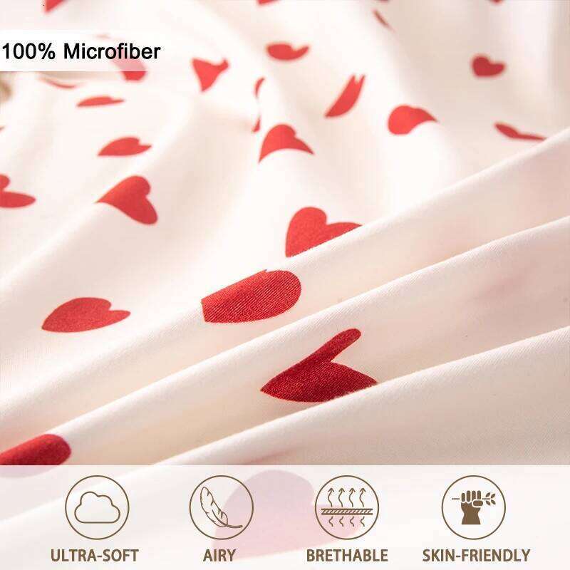 3pcs/set Small Red Heart Printed Set1 & 2 PillowcaseSoft And Skin-Friendly Duvet Cover Bedding Set For H260311