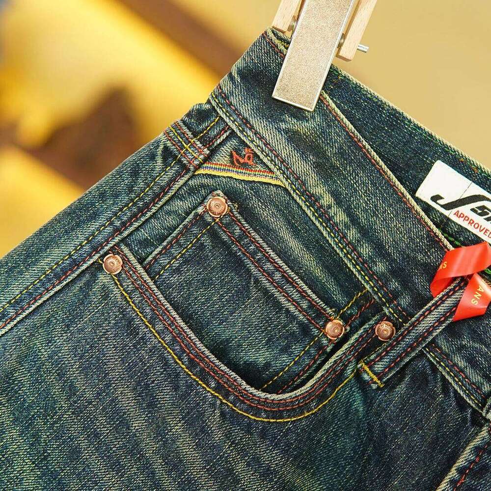 14.5oz Emerald Green Red Selvedge Denim Jeans for Men Autumn American Vintage 100% Cotton Casual Relaxed Straight Leg Pants 5KM Z260225