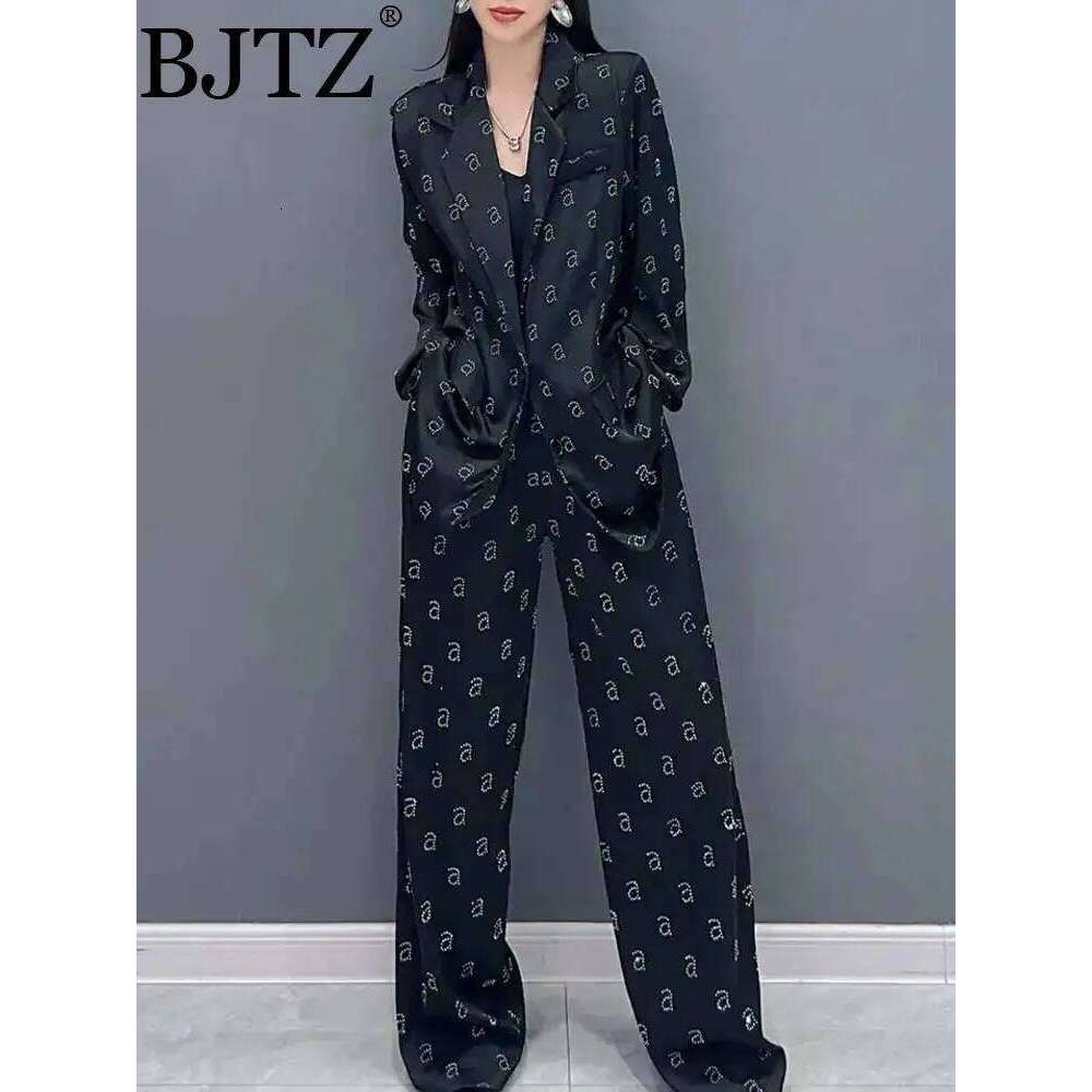 Spring And Autumn New Printed Suit Wide Leg Pants Two Piece Set Fashion Office Lady Elegant Women S Clothing MAKOUFEI