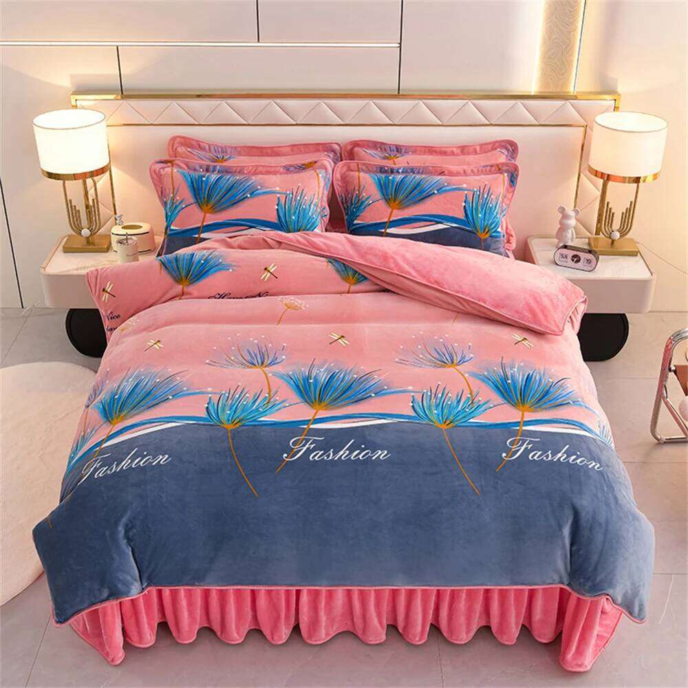 Class A Thickened Bedding Milk Fleece Winter Warm Anti-static Duvet Cover Bed Sheet Home King Queen Soft Four-Piece Set H260311