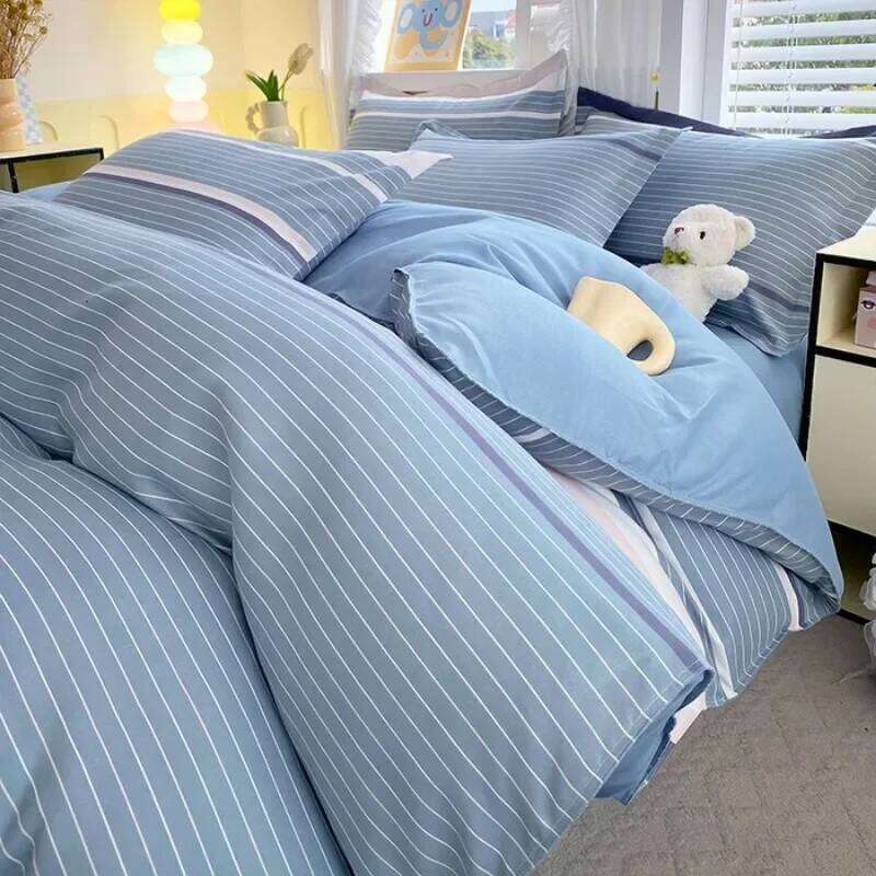 Plant Thickened Three Four Piece Bed Sheet Set Blue And White Large Grid H260311 - view 4