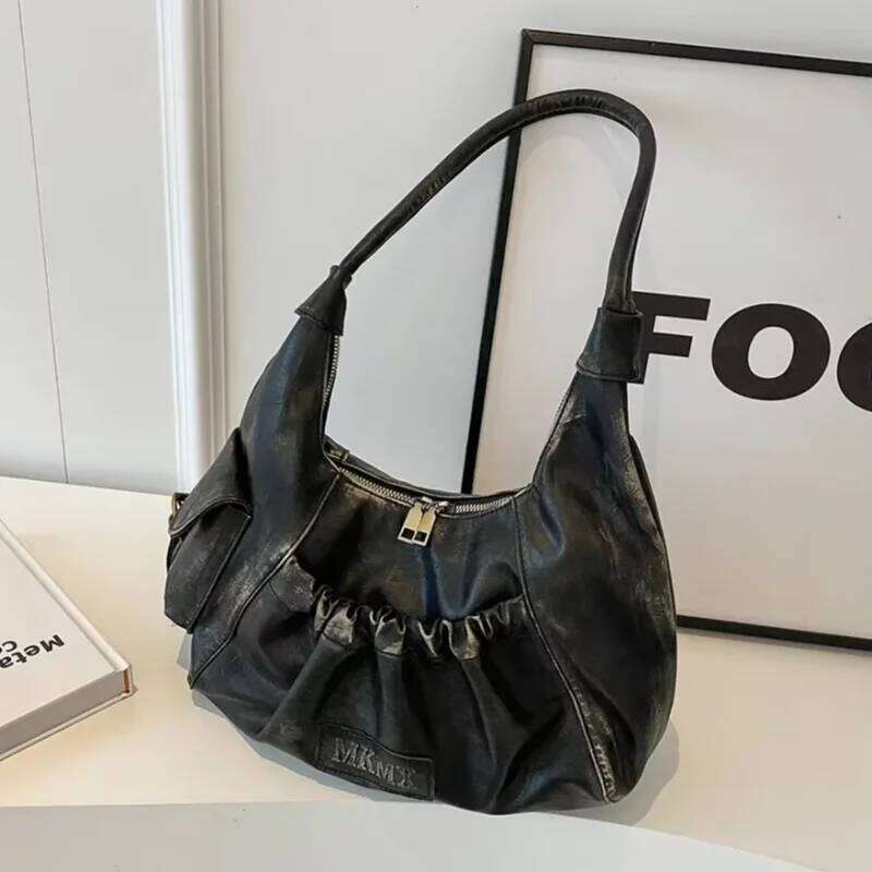Distressed Vintage Shoulder Bags Women Pleated Y2K Design Large Capacity Retro Hobo Bag 2025 New Designer Handbags Luxury XJ260311