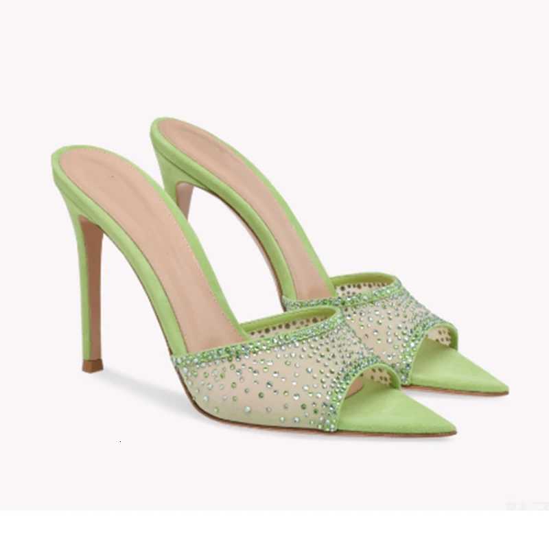 Silk Rhinestone Bling Pointed Toe Women Sandals Thin High Heel Solid Color Slip On Fashion Western Style Sexy Party Female Shoes K260311