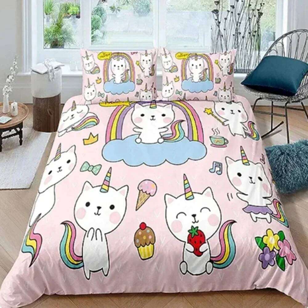 Double Set for Girl Pink Yellow Rainbow Star Duvet Cover Women Kids Bedroom Decor H260311