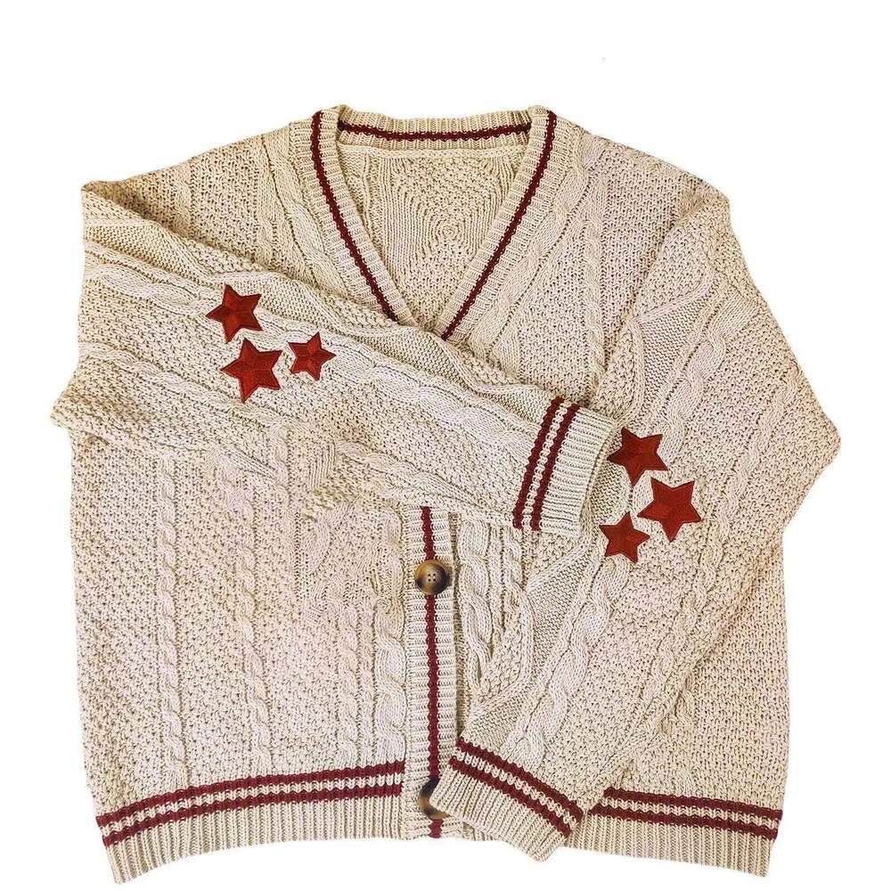 New Women Winter Loose Knitted Cardigans Coat Star Embroidery Y2K Sweaters Streetwear Vintage Casual Single Breasted