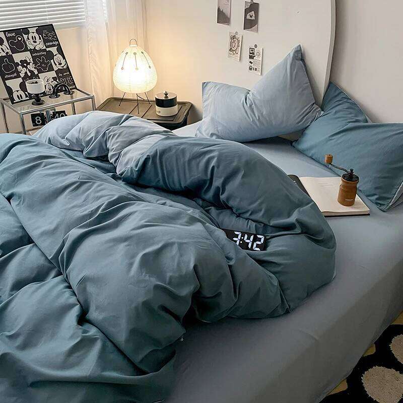 Simple Blue Solid Color Bedding Set Soft Brushed Duvet Covers Pillowcase for Girls Boys Twin Queen King Fashion Comforter Cover H260311