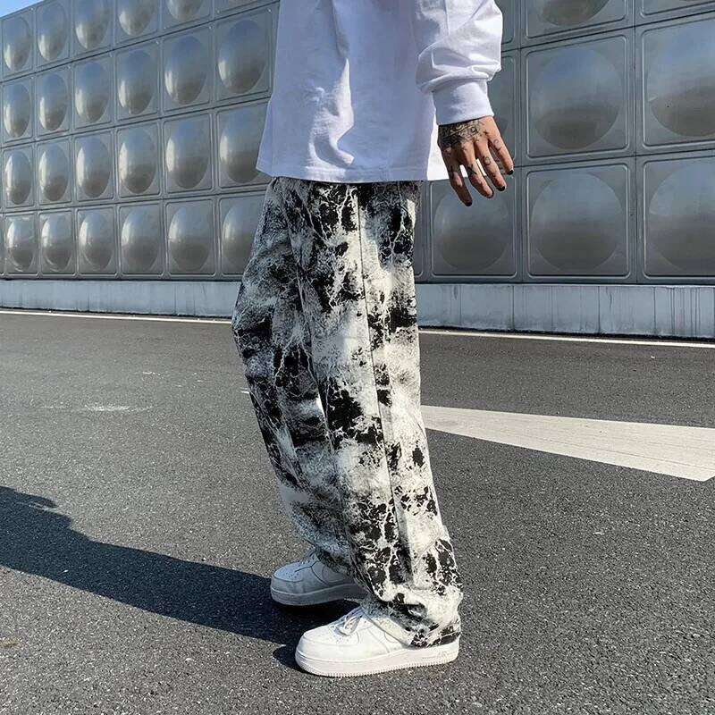 Printed jeans men Spring 2025Tie dye Jeans Fashion trend Denim Trousers Korean Style High Street Straight Hip Hop Jean Pants man Z260225