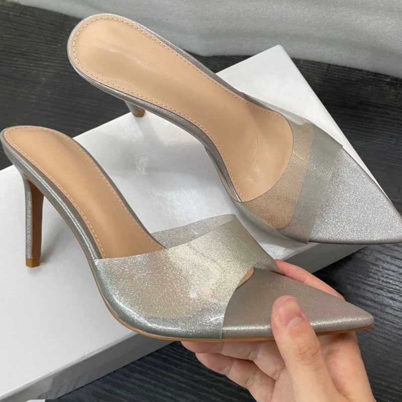 New Four Seasons Womens High Heel Sandals Shiny Pointed Open Toe High Heel Stiletto Transparent High Heels K260311