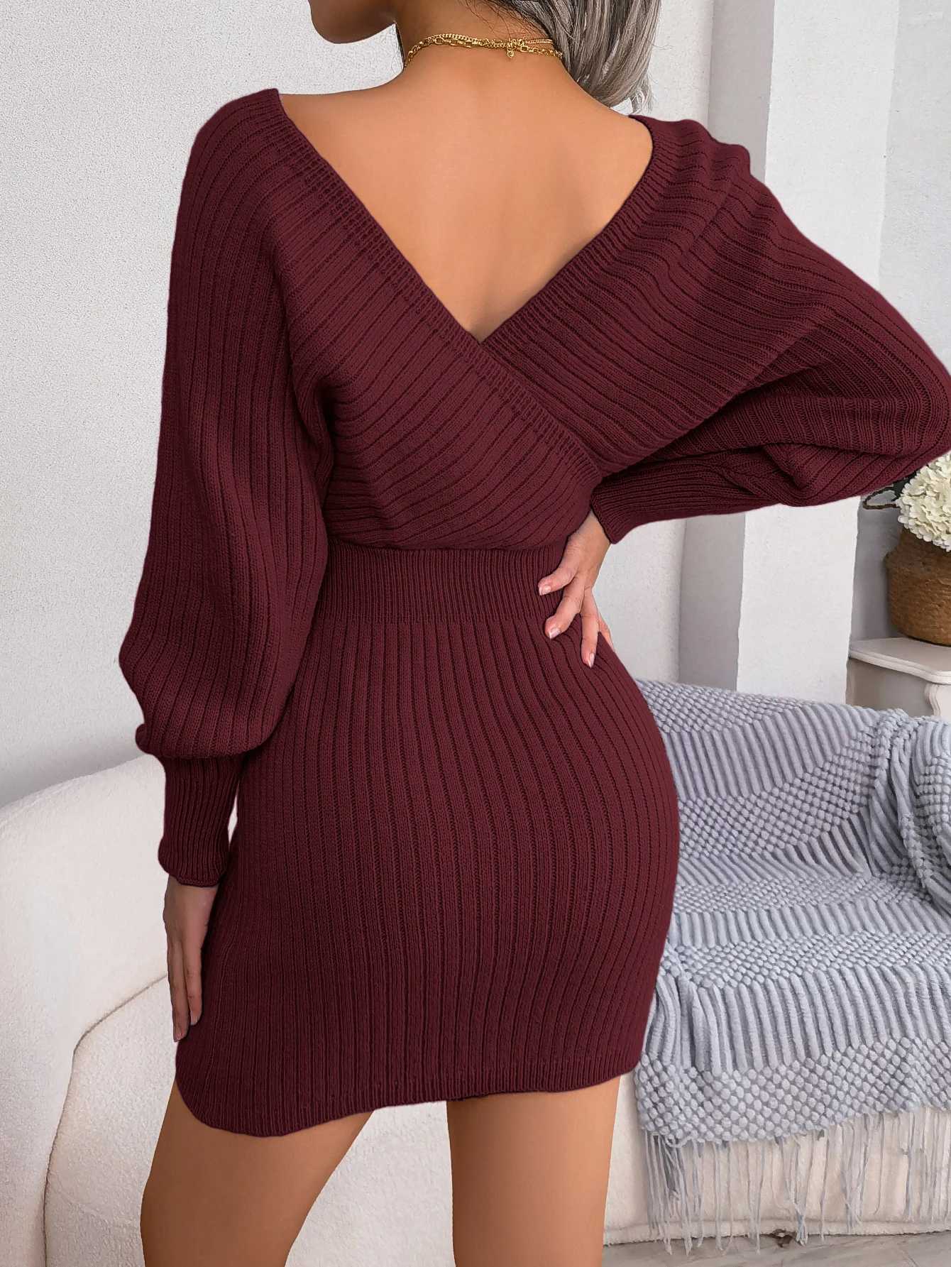 Bodycon Sweater Dresses for Women 2026 Autumn Winter Casual Solid Long SLeeve Knitted Dresses White Green Blue Black M260311