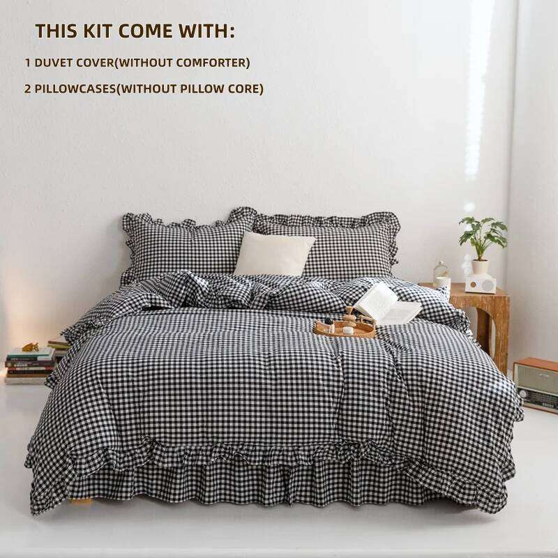 3-Piece Sheet Black Plaid Duvet Cover Set, Comfortable Bedding Set Bedspread for All Seasons H260311