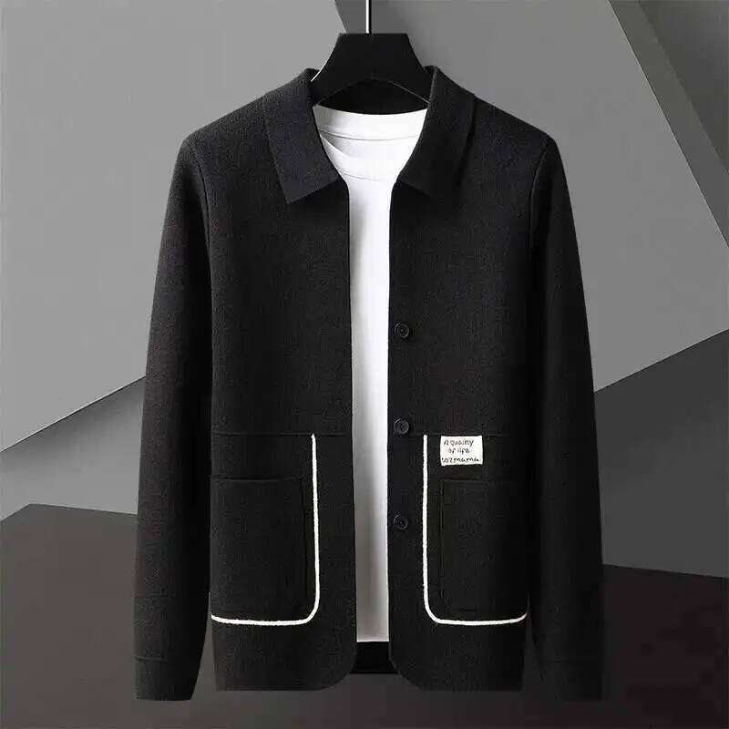 Line Decoration Knitting Man Contrasting Colors Long Sleeve Slim Fit Sweater Cardigan Male Garment Coat 26H0311