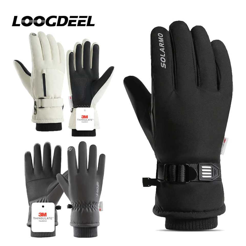 LOOGDEEL Men Winter Waterproof Cycling Gloves Outdoor Sports Motorcycle Ski Touch Screen Fleece Gloves Non-slip Warm Full Finger M260311