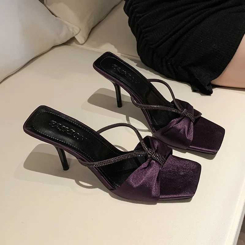 Silk sandals for women in the summer of 2025 butterfly condensation toe high heels for wearing outside cool K260311