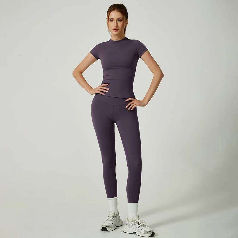 Yoga Set Women Sportswear Workout Clothes Athletic Wear Gym Legging Fitness Crop Top Short Sleeves Sports Suit 26H0311
