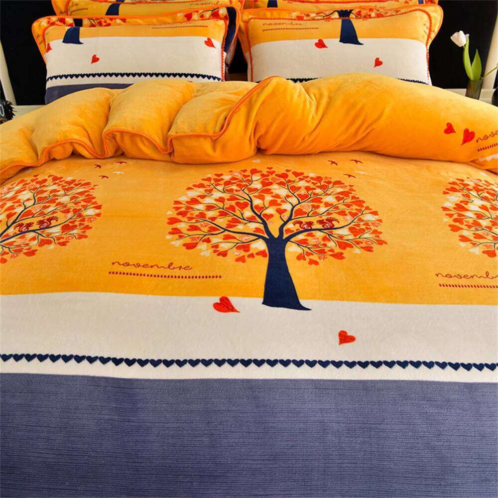 Light Milk Four-Piece Set Winter Thickened Quilt Warm Fleece Anti-static Duvet Cover Bed Sheet Bedding Sets H260311