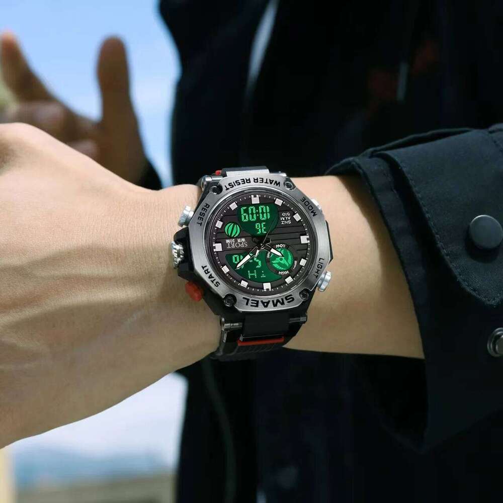 New Trendy and Fashionable Korean-Style Multifunctional Outdoor Sports Led Digital Alarm Clock Dual Display Watch for Teenagers