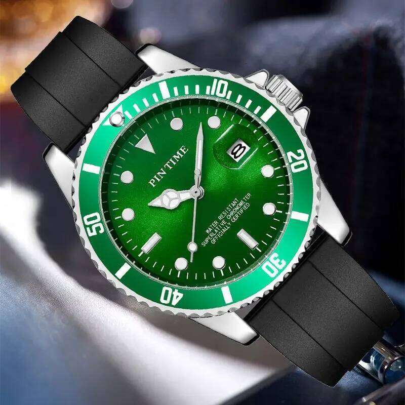 High Quality Black Green Dial Sports Men's Watch 30M Waterproof Fashion Quartz Silicone Wristwatch Watches For Men Reloj Hombre