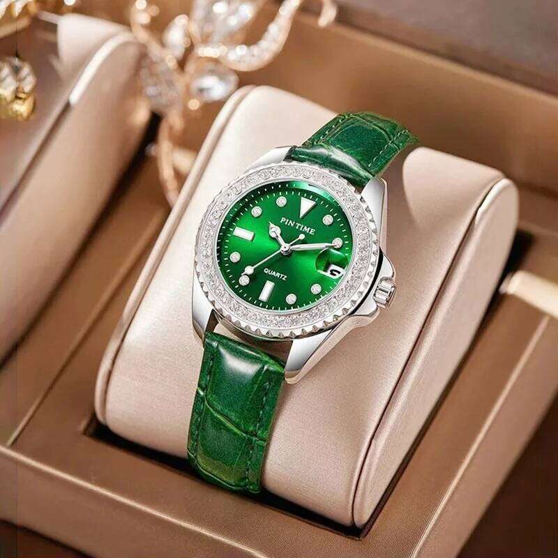 PINTIME Emerald Color Luxury Watch for Woman Waterproof Quartz Ladies Watches High Quality Wristwatch Elegant Female Clock