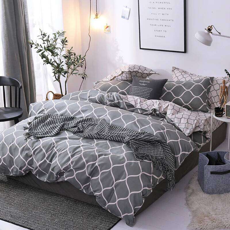 Duvet Reversible Comforter Cover Modern Soft Elegant Gray And White Abstract Geometric Bedding Set Twin King H260311 - view 4