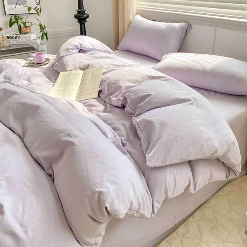 2025 new class A pure four-piece set small fresh solid color super soft washed cotton mattress bed sheet quilt cover H260311 - view 5