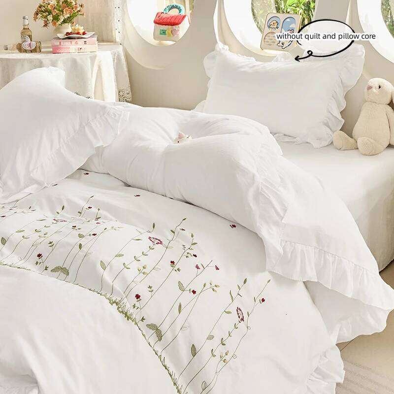3pcs flowers embroidery Bedding set ruffles Duvet Set 1*Duvet Cover + 2*Pillowcase, Without Corefor bedroom guest room H260311