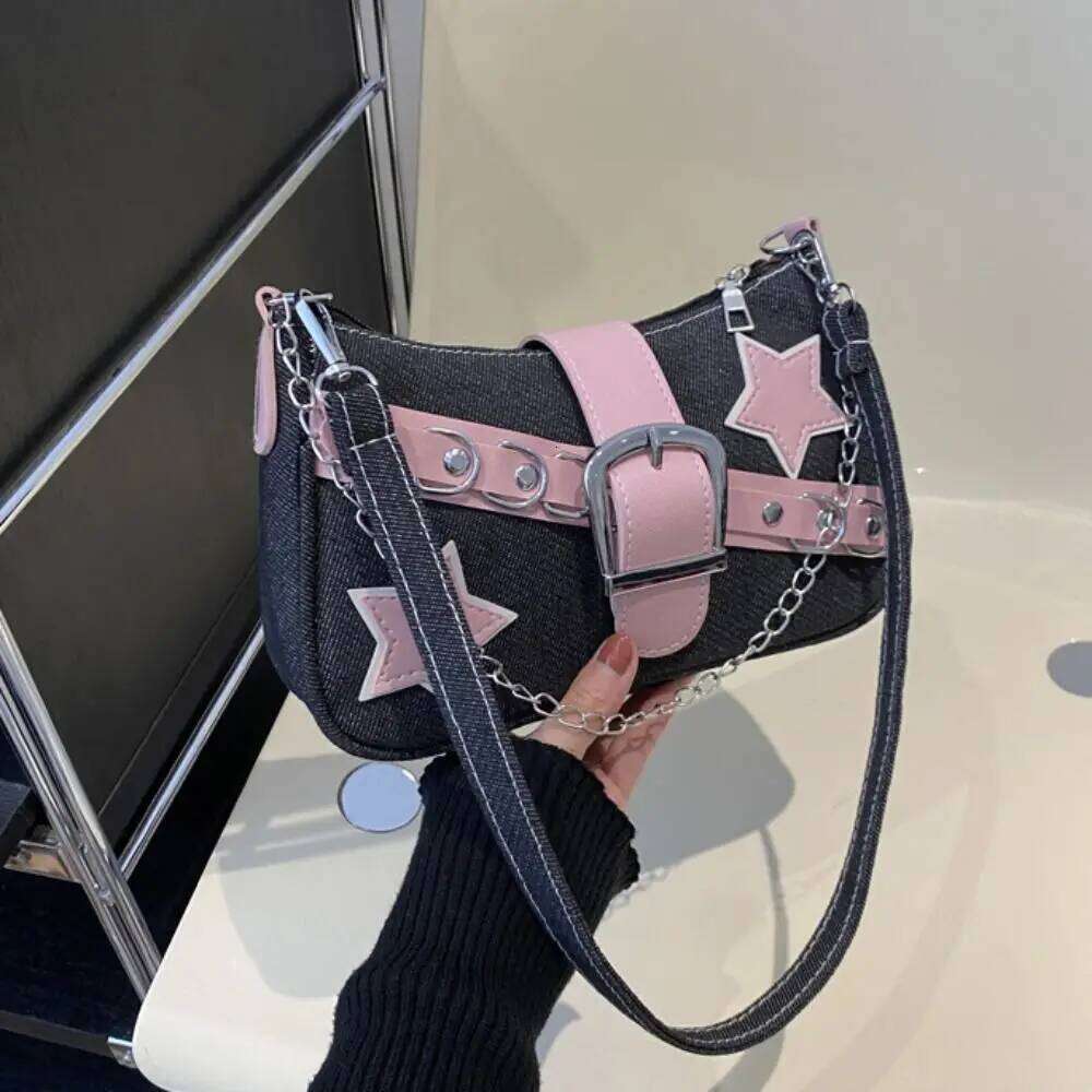 Y2k Women's Handbags Stars Pattern Cool Girls Underarm Bag Fashion Female Small Shoulder Bags Chain Tote Purses XJ260311