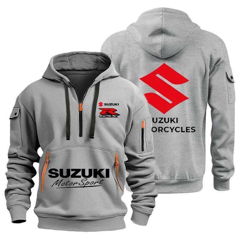 New Suzuki high-quality men's autumn/winter hoodie, outdoor motorcycle sweatshirt, half-zip design, multi-pocket hoodie C260311