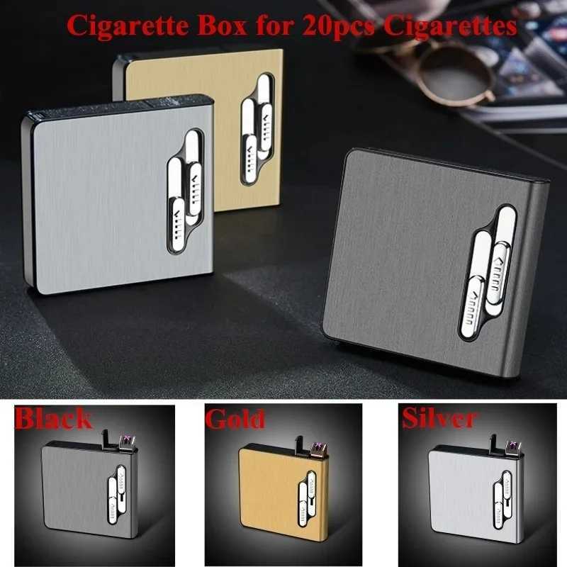 10 /20 Large Capacity Cigarette Case Mens Luxury Cigarette Case Automatic Pop-up Cigarette Case and Ion Double Arc Lighter N260311