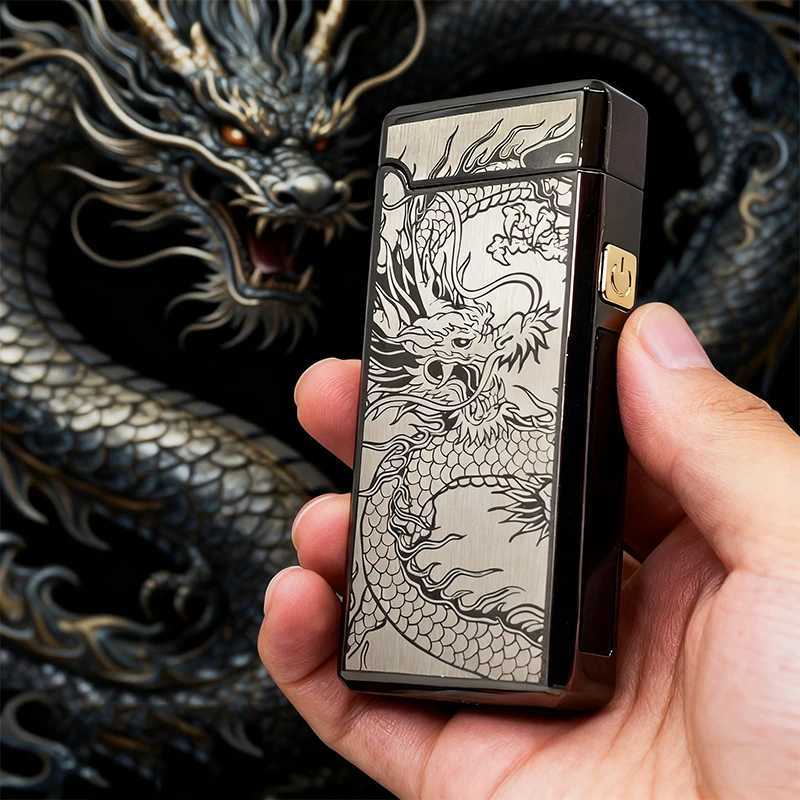 1 Black Dragon Engraved Craftmanly Stylish Outdoor Lighter for Men - 500mAh Battery with Long-Lasting Power Type-C High-End Int N260311