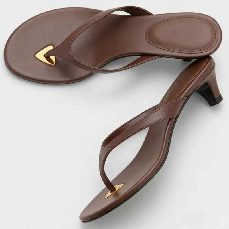 Summer Low Heel Flip Flops Women Concise Casual Beach Shoes High Heeled Sandals Brown Comfort Fashion Women K260311