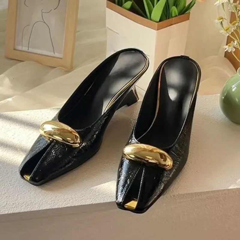 Women Summer Square Toe Shallow Mouth Metal Versatile Sexy Wedge Sandals Baotou Half K260311