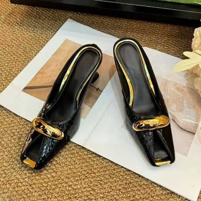 Square Toe Women Slippers Mules Sandals High Heels Shoes Woman Loafers 2025 Trend Designer Summer Shallow Soft Slides K260311
