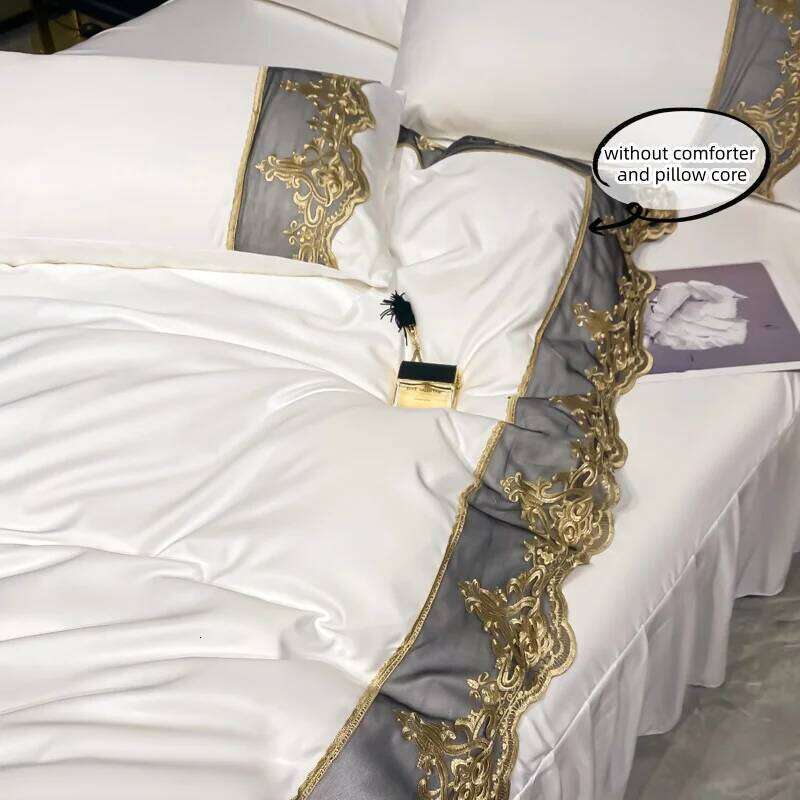 3 Piece Sheet Black Lace Duvet Cover Set, Comfortable Bedding Set Bedspread for All Seasons H260311