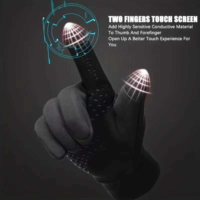 Winter Full Finger Gloves for Men - Waterproof Touch Screen Non-Slip Fleece Outdoor Sports Gloves M260311
