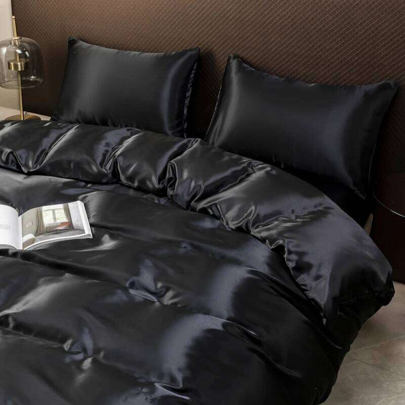 Black Ice Silk Bedding Satin Silky Duvet Set With Pillowcase High-end Home Textiles Solid Color Bed Cover Sets H260311