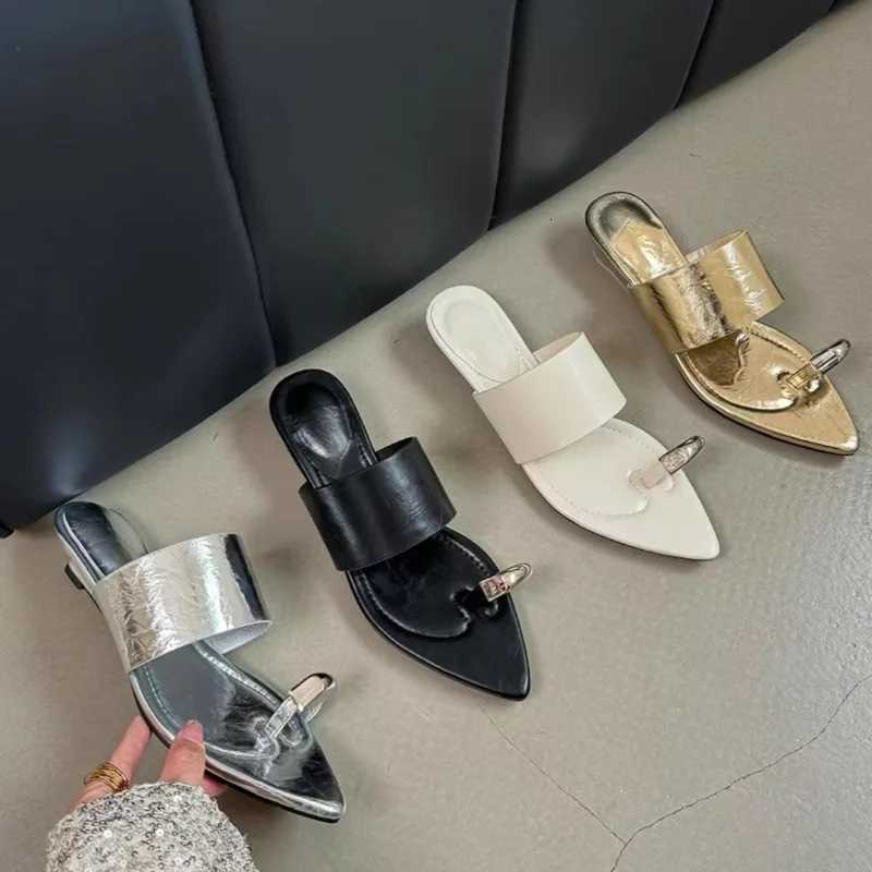 Fashion Metal Decoration Wedges Set Toe Women Sexy Pointed Toe Summer Slide Sandals Comfort Non Slip Beach Flip Flops K260311