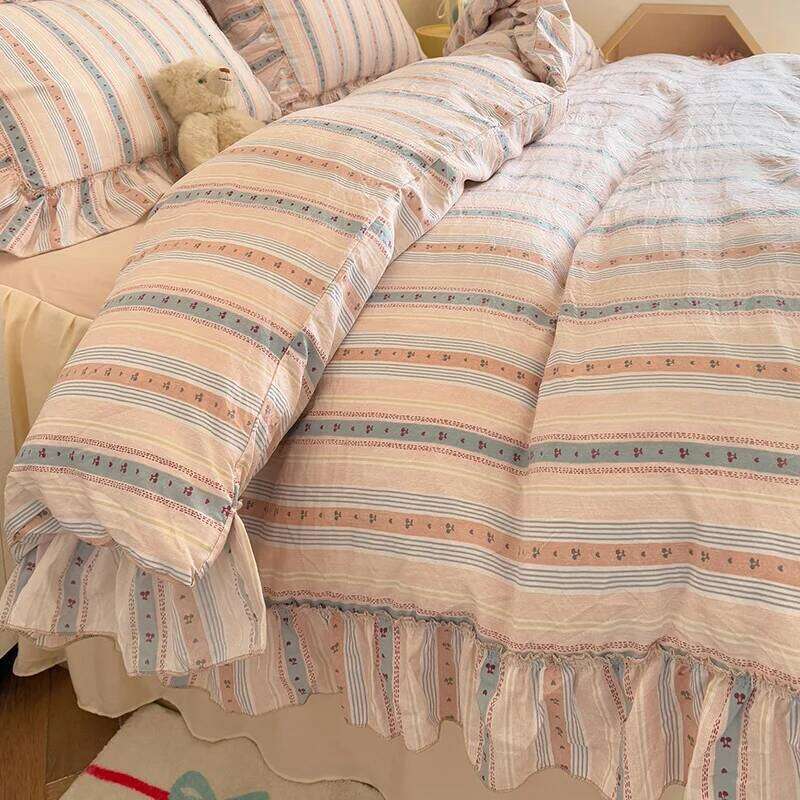 3 Piece Seersucker Stripe Duvet Cover Set, Comfortable Bedding Set Bedspread for All Seasons H260311