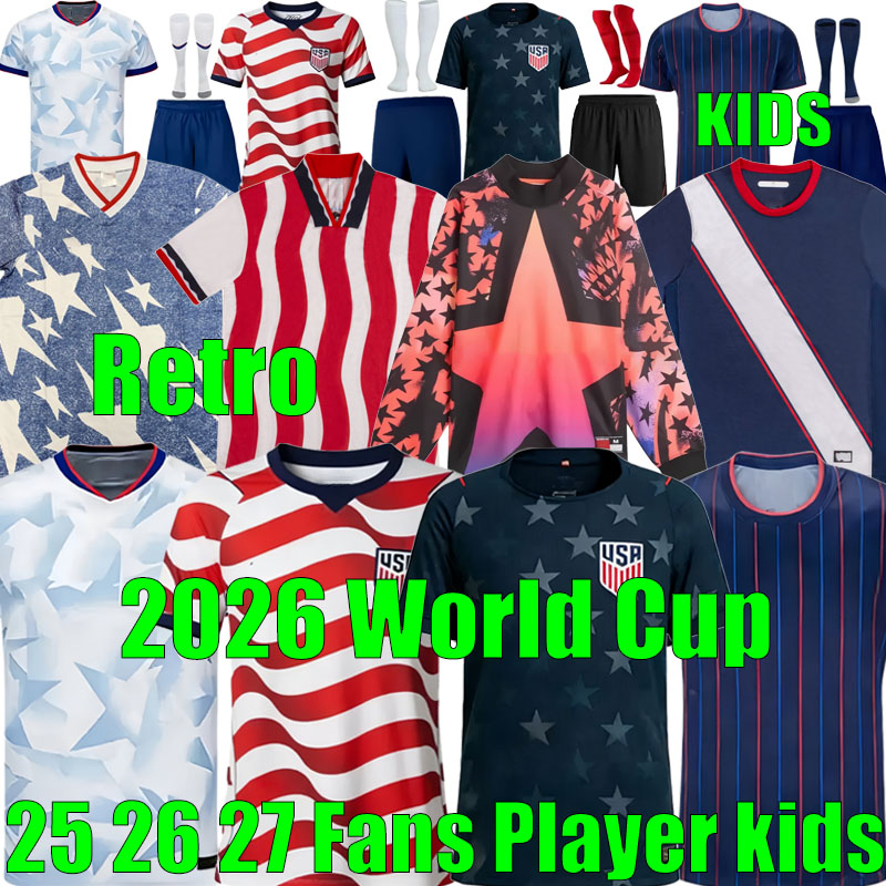 USA Jersey 2026 PULISIC World Cup Soccer Jerseys BALOGUN AARONSON WRIGHT 25 26 27 America Football Shirt United States Camisetas Dempsey LALAS USMNT Men kids Kits