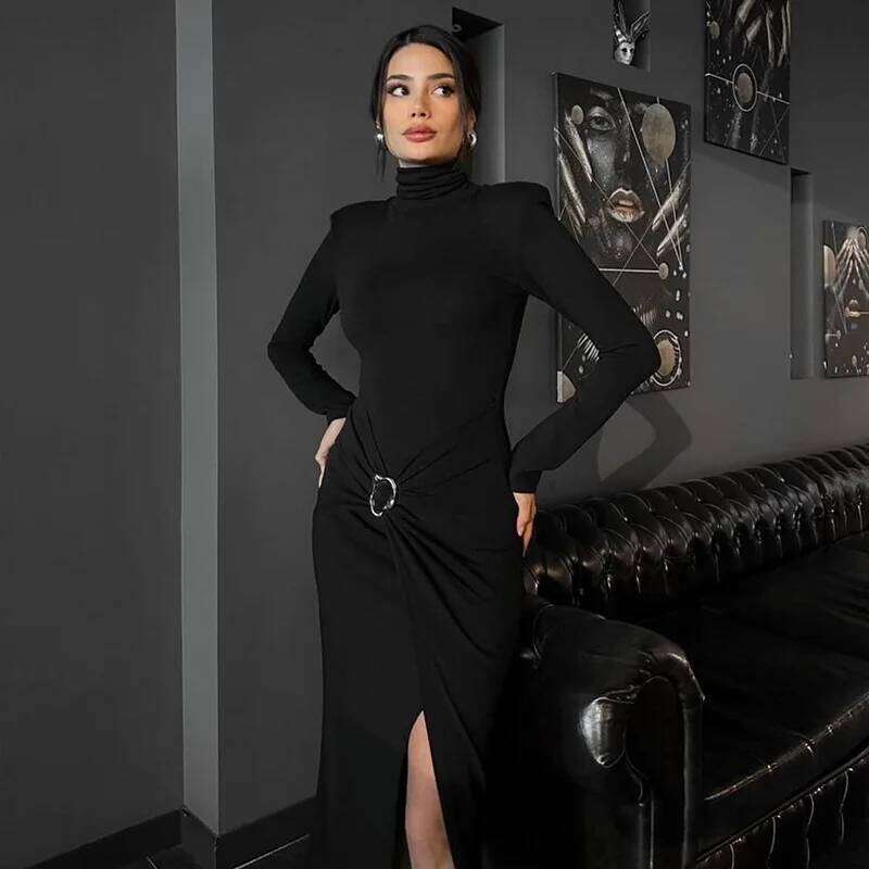 Dresses for New Long Sleeve Turtleneck Slim Sexy Black Package Hip Dress Women Vestidos De Verano Mujer Z260311