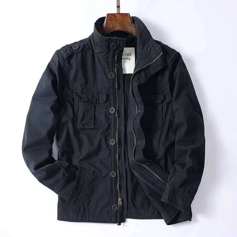 New Arrival Denim Retro Cargo Jacket For Men Outdoor Multi Pockets Camo Casual Fashion Hiking Coats Uniform Stand-up collar Coat 26H0311