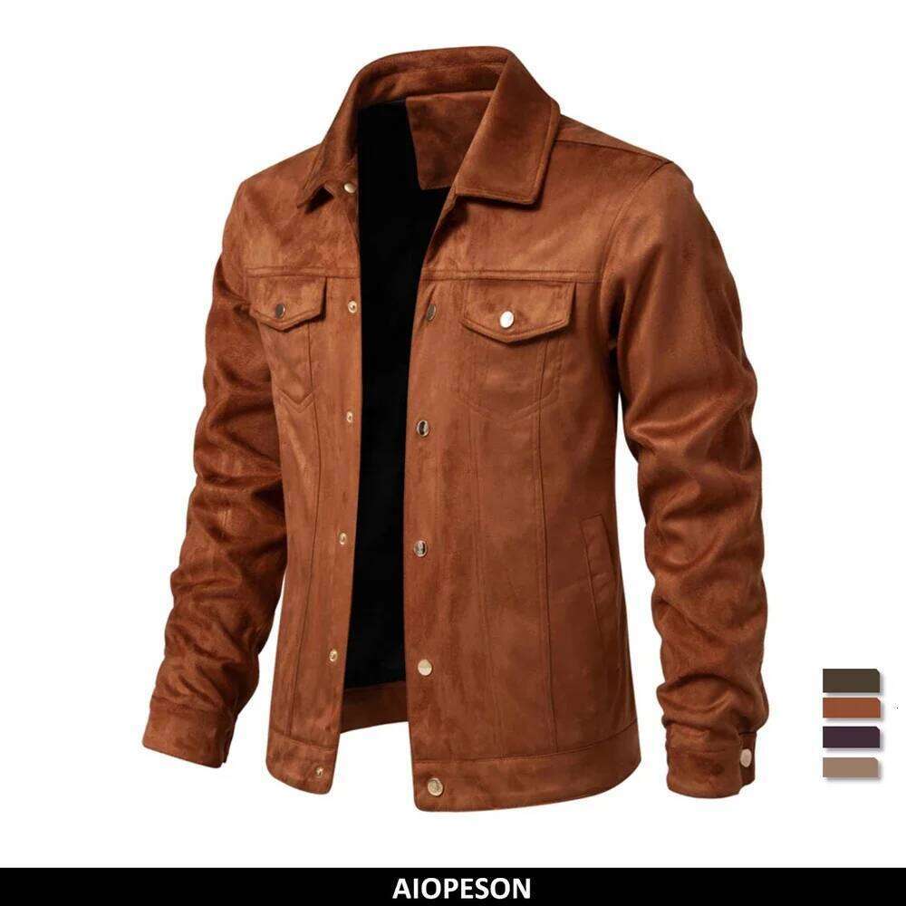 New Autumn Winter Suede Leather Men Fashion Casual Turn Down Collar Men's Jacket 26H0311